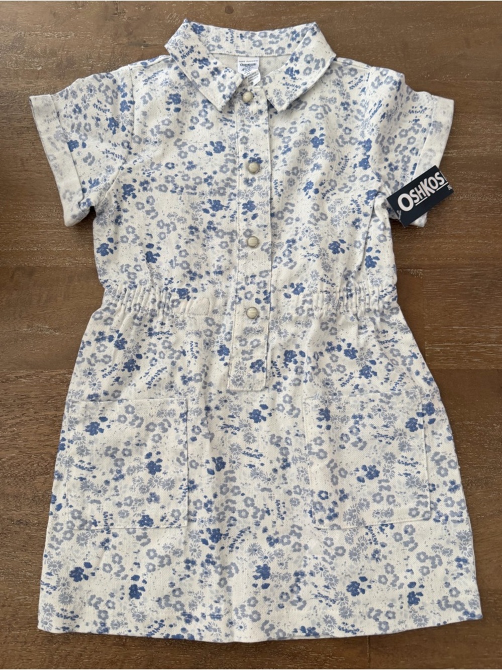 OshKosh B'gosh White and Blue Floral Shirt Dress
